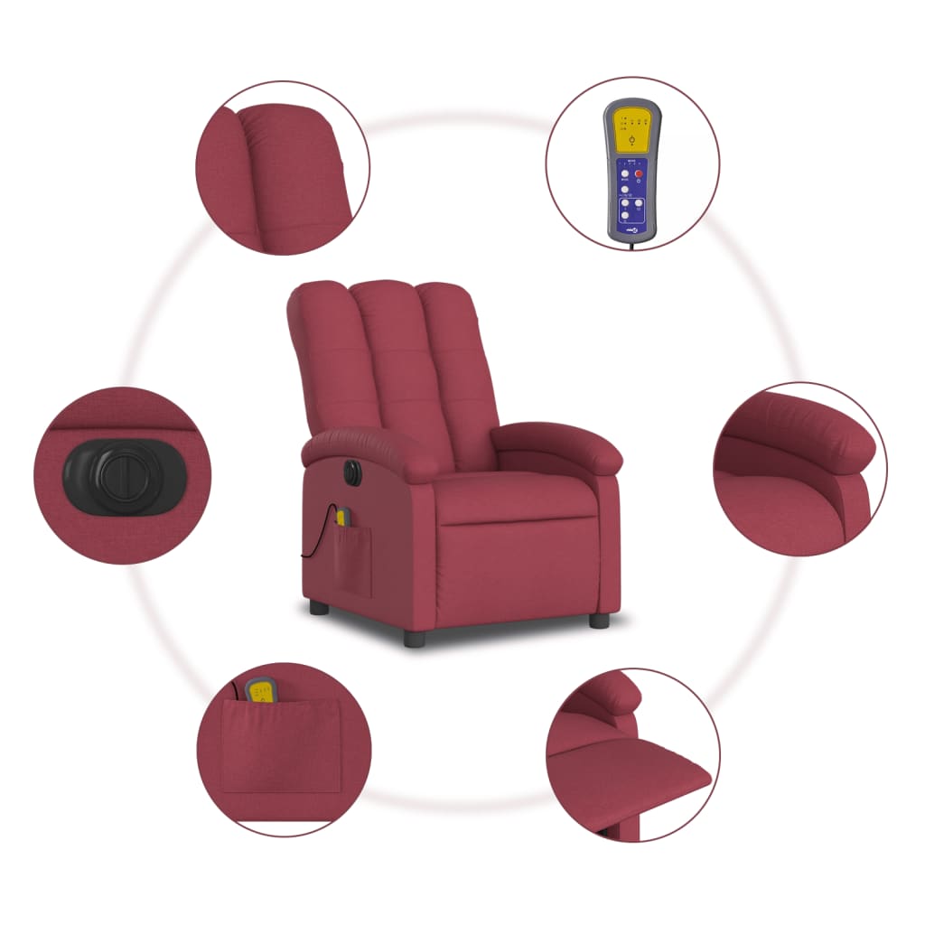 Electric Massage Recliner Chair Wine Red Fabric