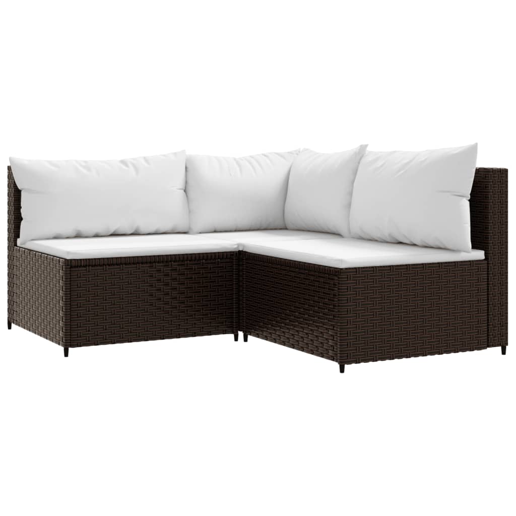 3 Piece Patio Lounge Set with Cushions Brown Poly Rattan