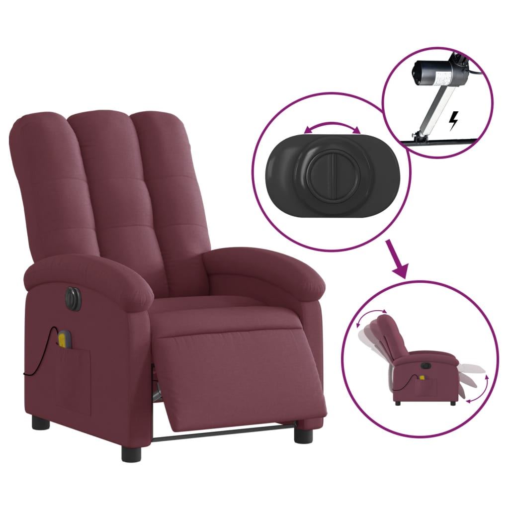 Electric Massage Recliner Chair Purple Fabric