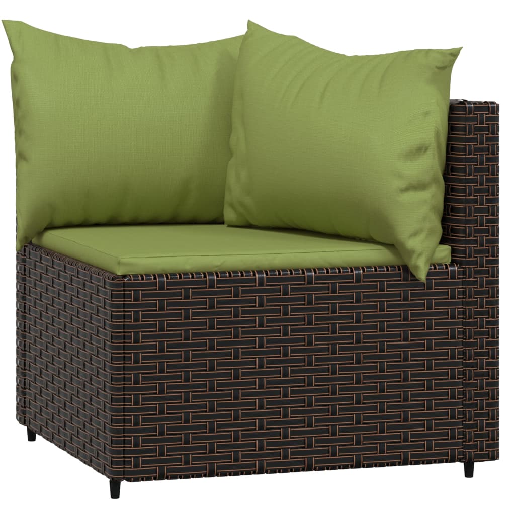 Patio Corner Sofas with Cushions 2 pcs Brown Poly Rattan