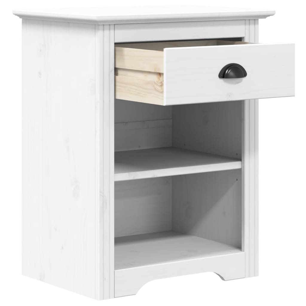 Bedside Cabinet BODO White 20.9"x15.2"x26.4" Solid Wood Pine