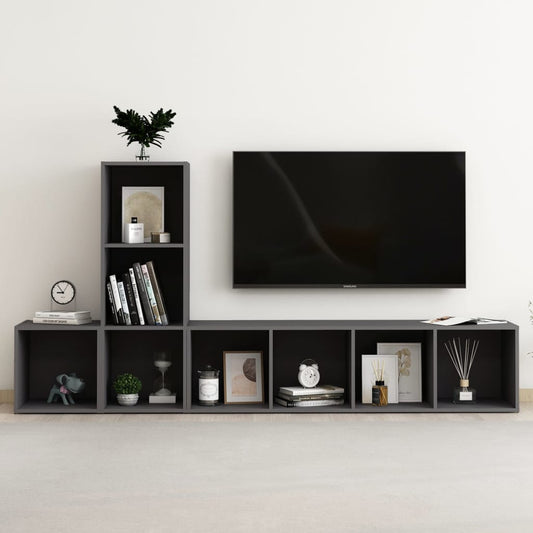 3 Piece TV Stand Set Gray Engineered Wood