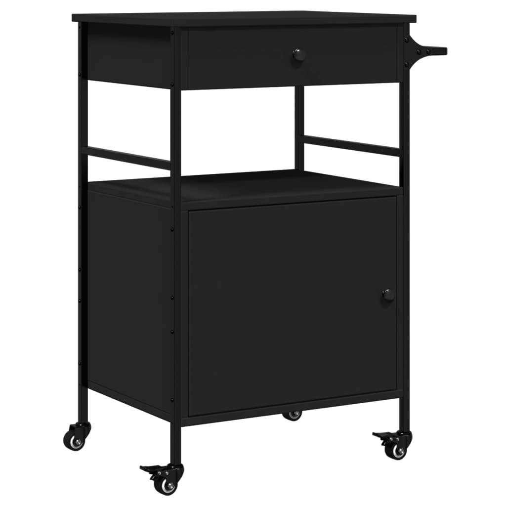 Kitchen Trolley Black 22"x16.9"x35.2" Engineered Wood