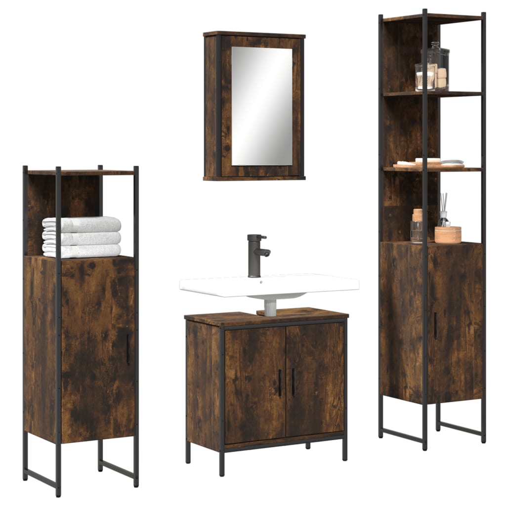 4 Piece Bathroom Furniture Set Black Engineered Wood