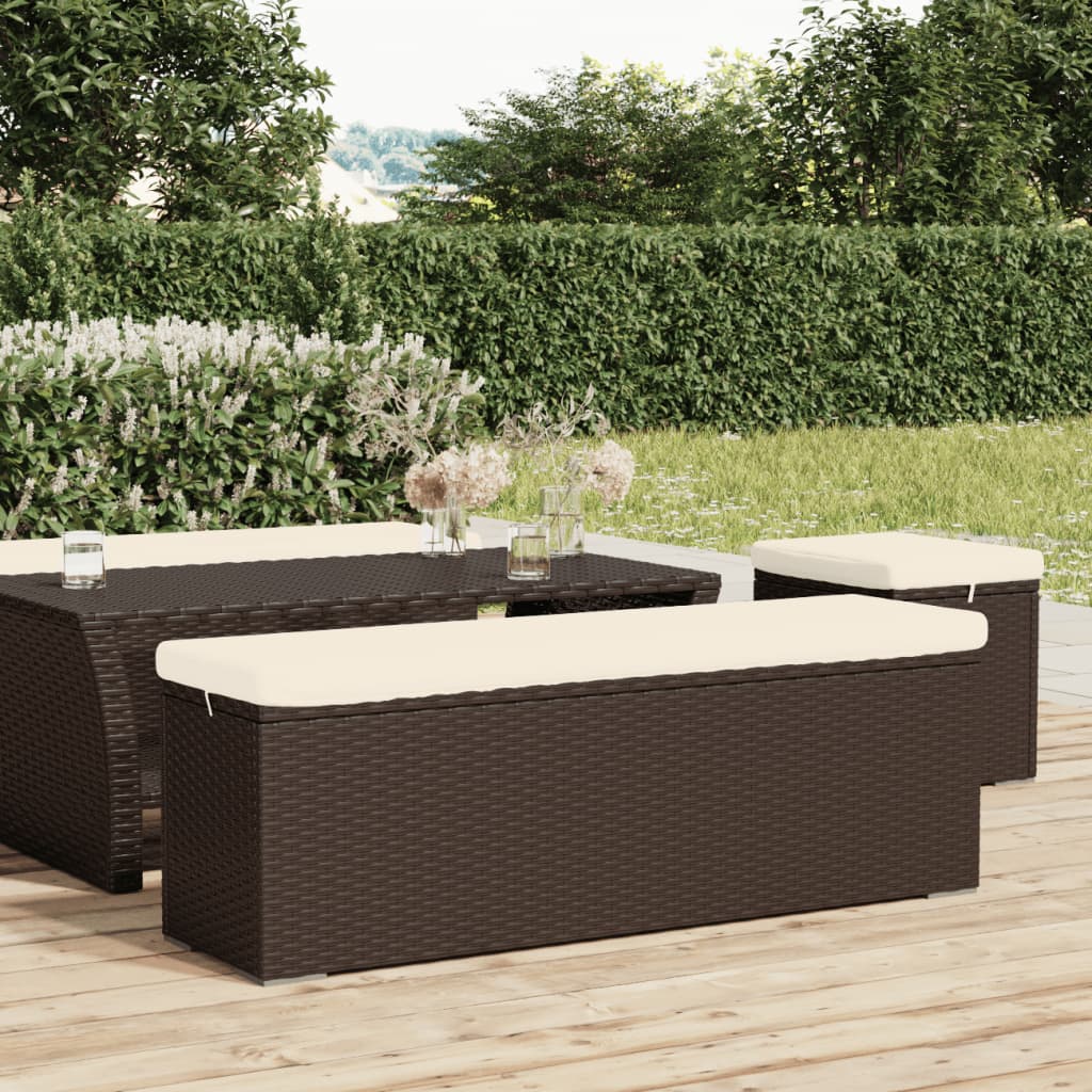 Ottoman Bench with Cushion Brown 43.3"x11.8"x15.7" Poly Rattan