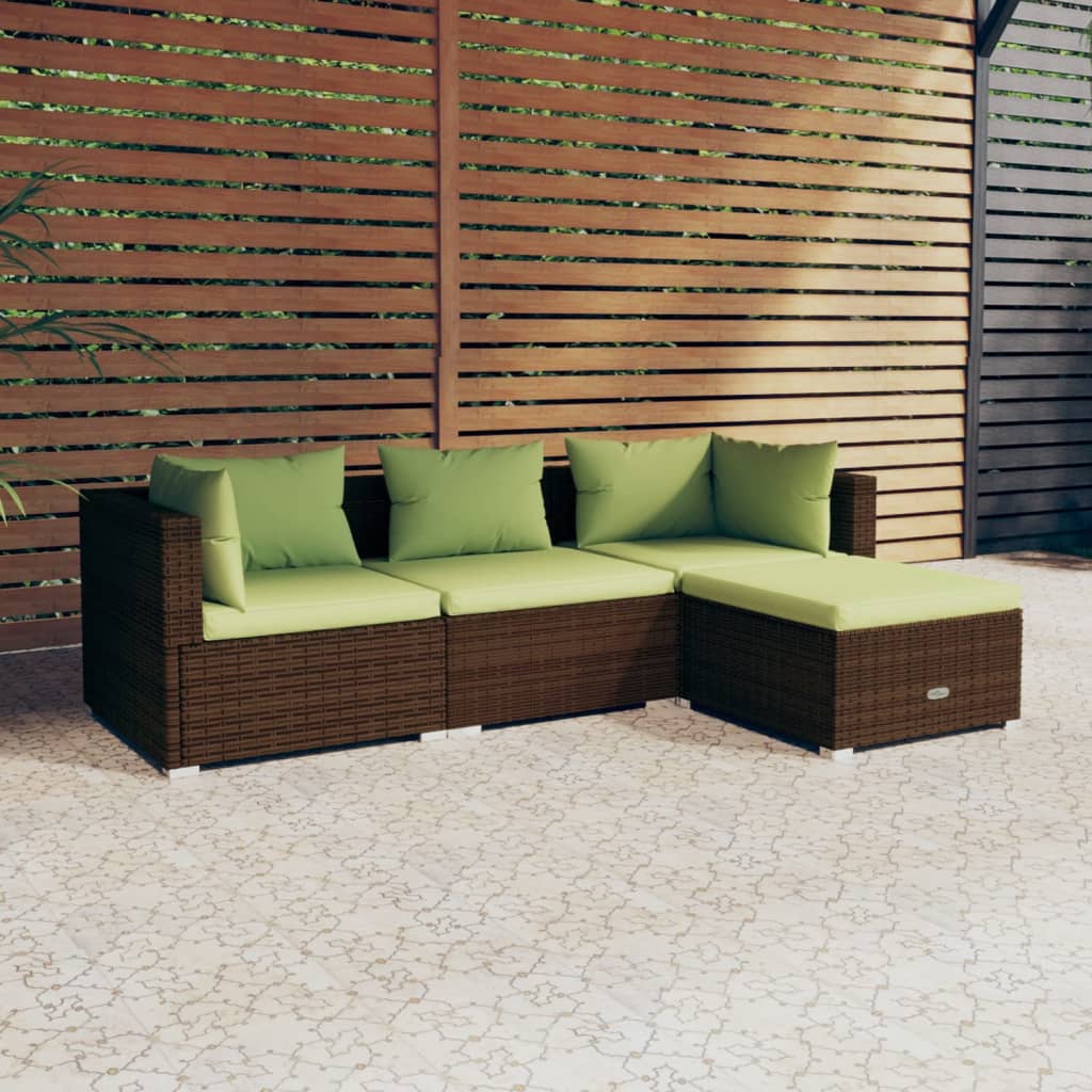 4 Piece Patio Lounge Set with Cushions Poly Rattan Brown