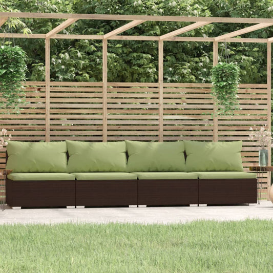 4 Seater Sofa with Cushions Brown Poly Rattan