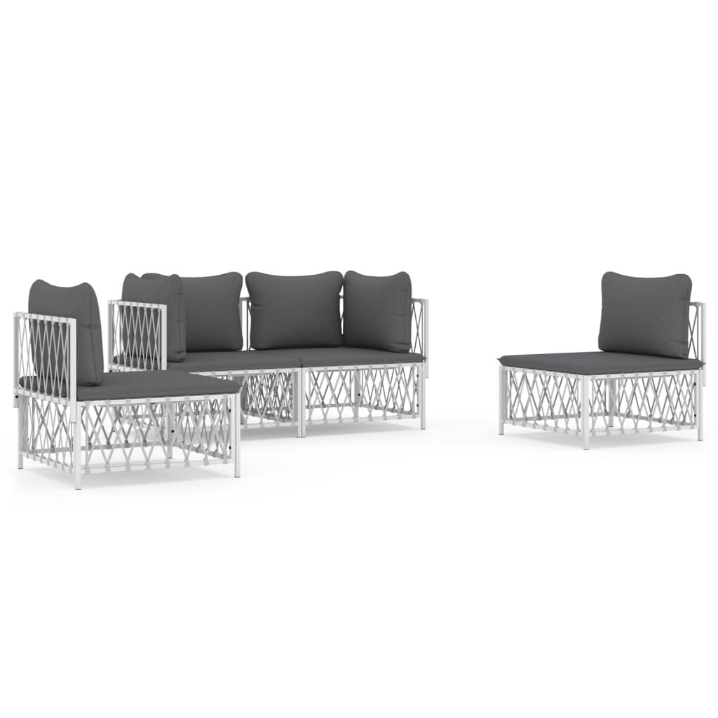 4 Piece Patio Lounge Set with Cushions White Steel