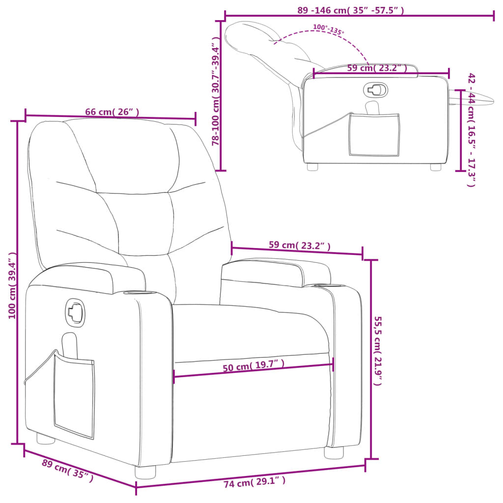 Massage Recliner Chair Cream Faux Leather