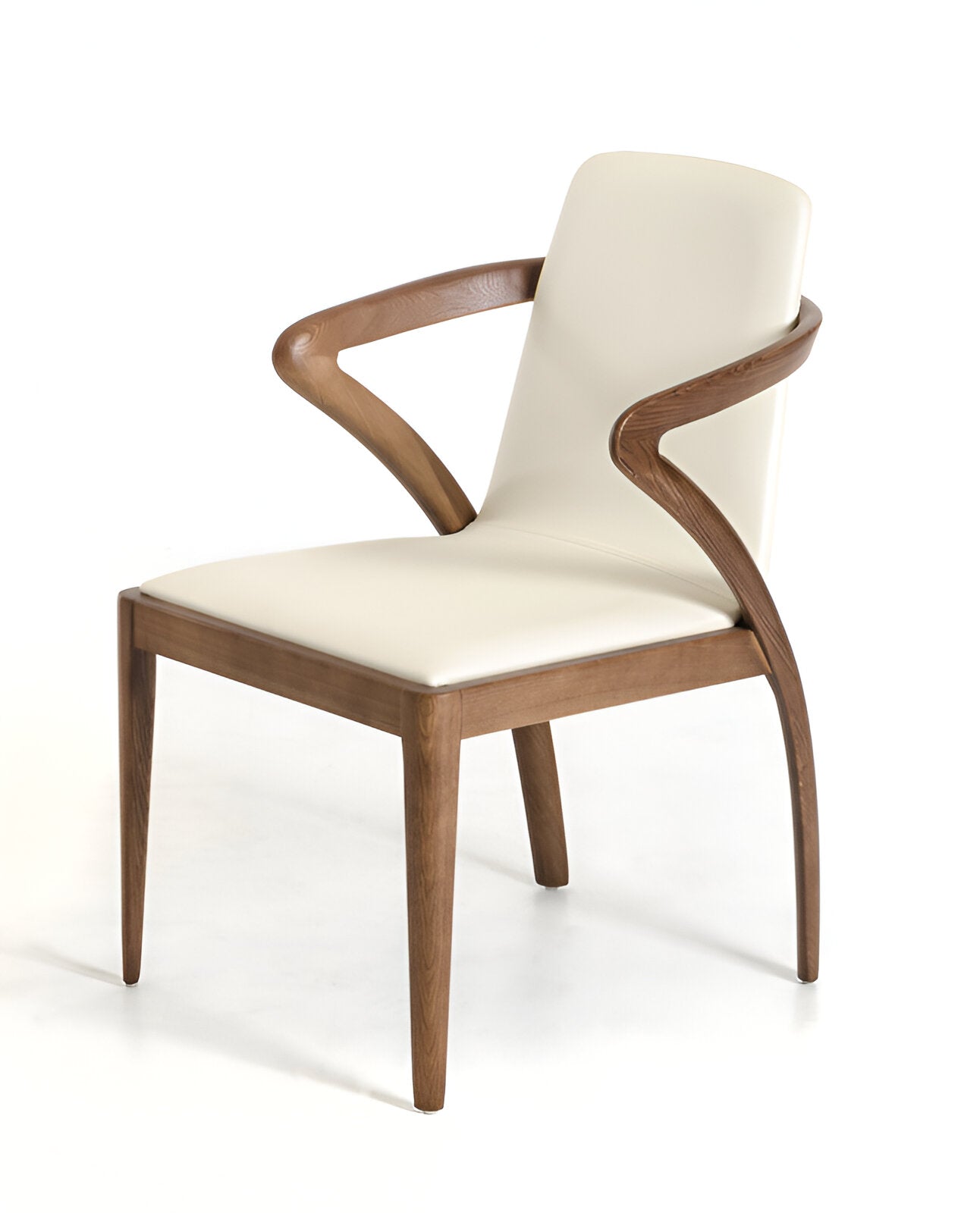 Cream And Brown Upholstered Faux Leather Dining Side Chair