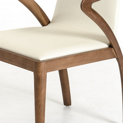 Cream And Brown Upholstered Faux Leather Dining Side Chair