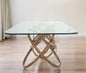 94" Clear And Natural Glass And Solid Wood Pedestal Base Dining Table