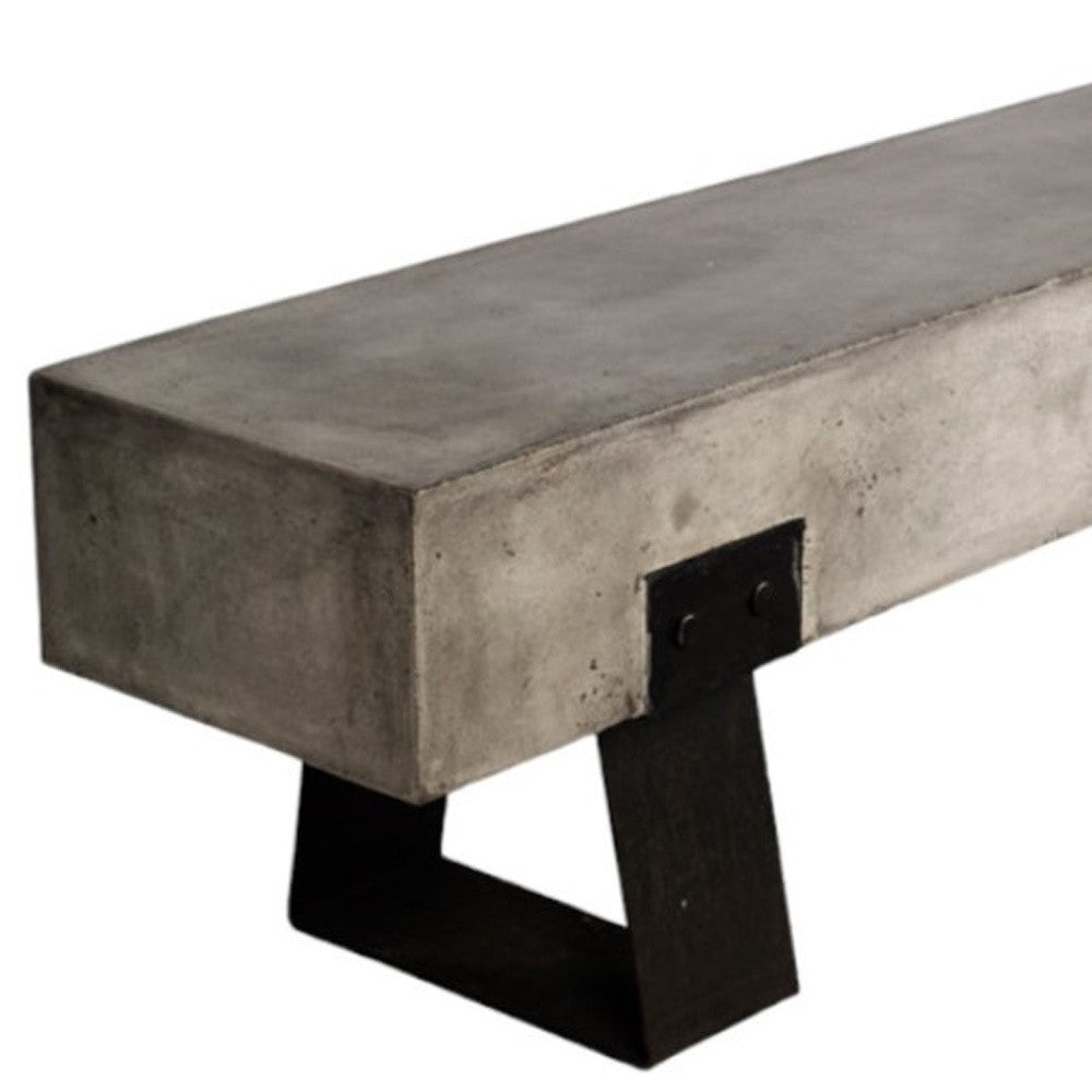 75" Gray and Black Metal and Concrete Indoor Outdoor Bench