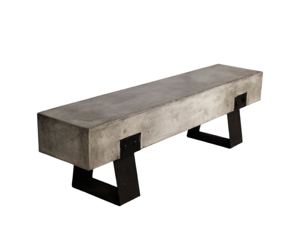 75" Gray and Black Metal and Concrete Indoor Outdoor Bench