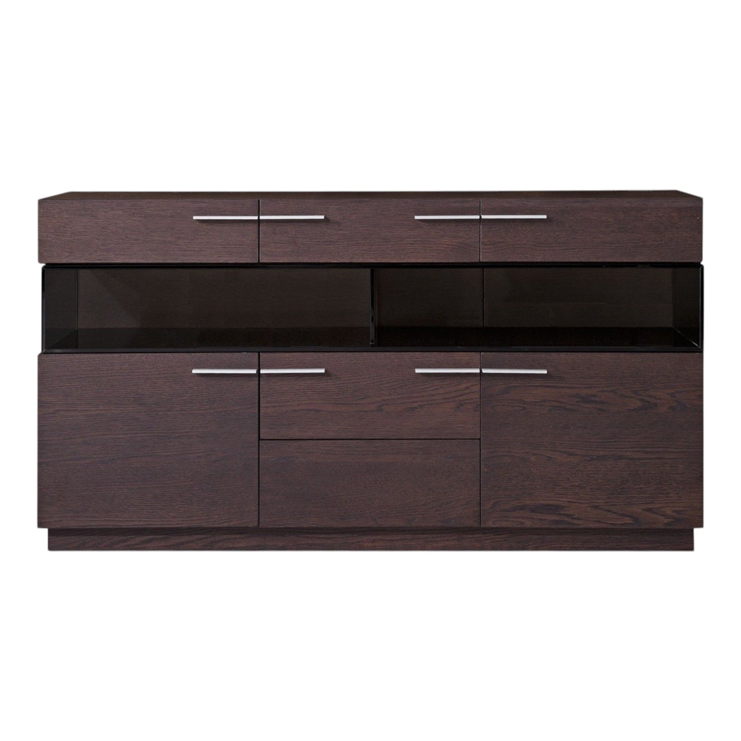 32" Brown Veneer And Glass Buffet