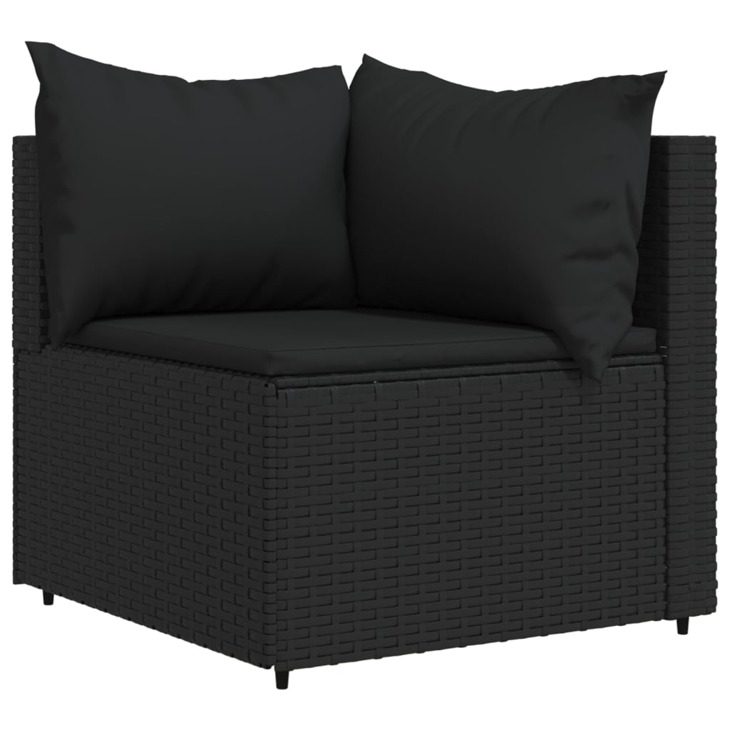 3 Piece Patio Lounge Set with Cushions Black Poly Rattan