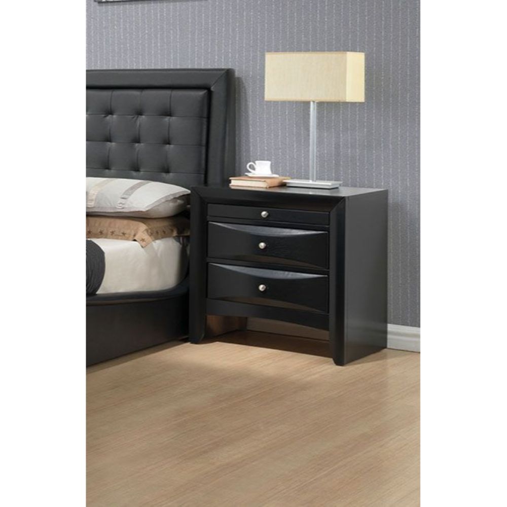 25" Dark Brown Three Drawer Nightstand