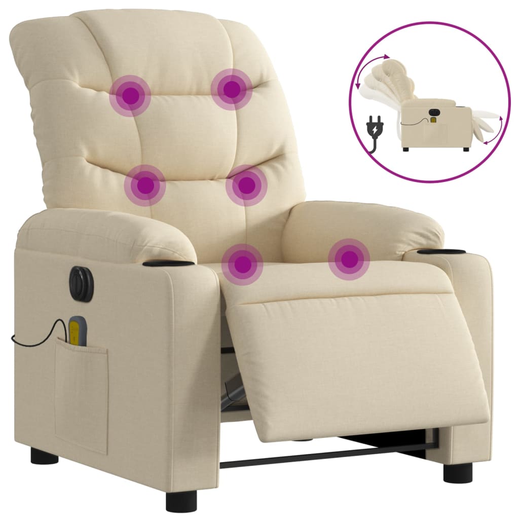 Electric Massage Recliner Chair Cream Fabric