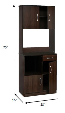 28" X 16" X 70" Espresso Kitchen Cabinet