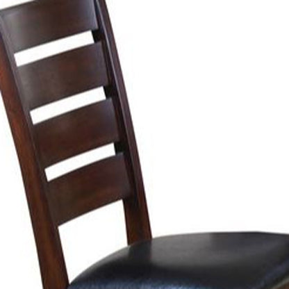 Set of Two Espresso And Brown Upholstered Faux Leather Ladder Back Dining Side Chairs