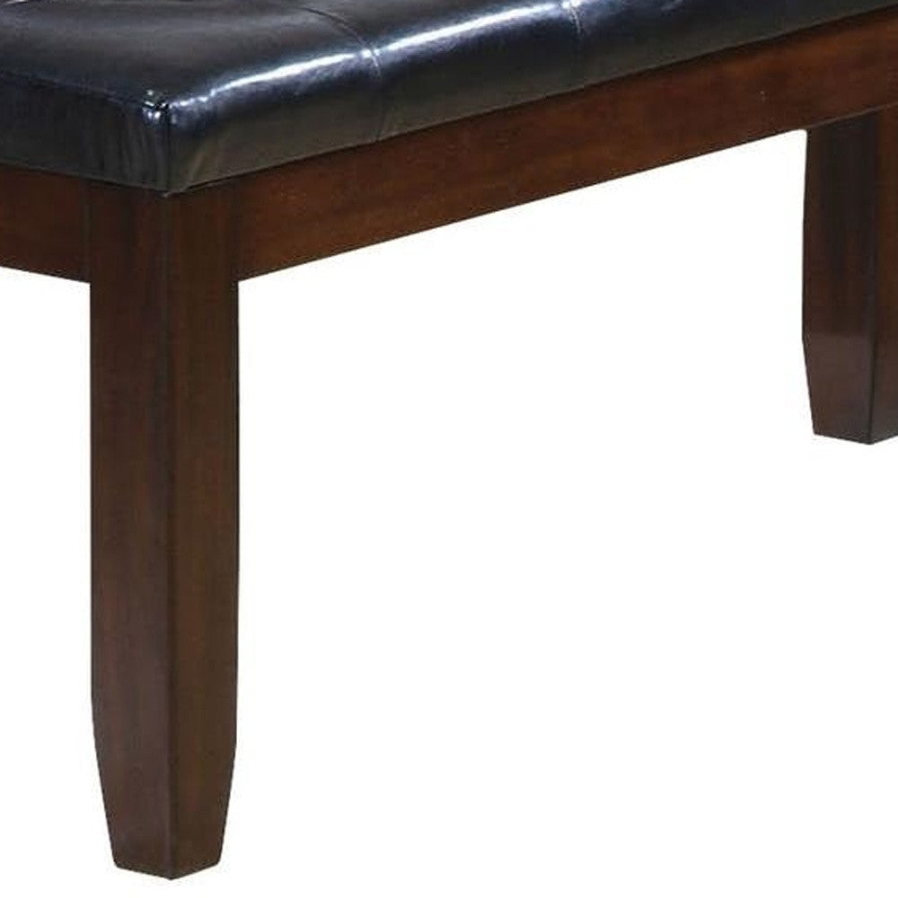 48" Black and Espresso Upholstered Faux Leather Bench