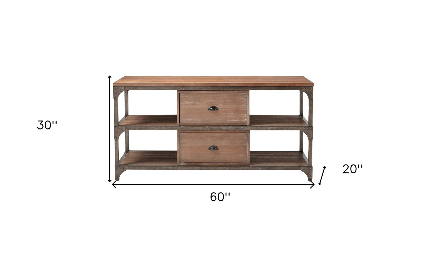 60" Wood Brown Open Shelving TV Stand