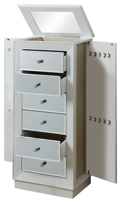 38" White Six Drawer Wood and Mirrored Glass Jewelry Armoire