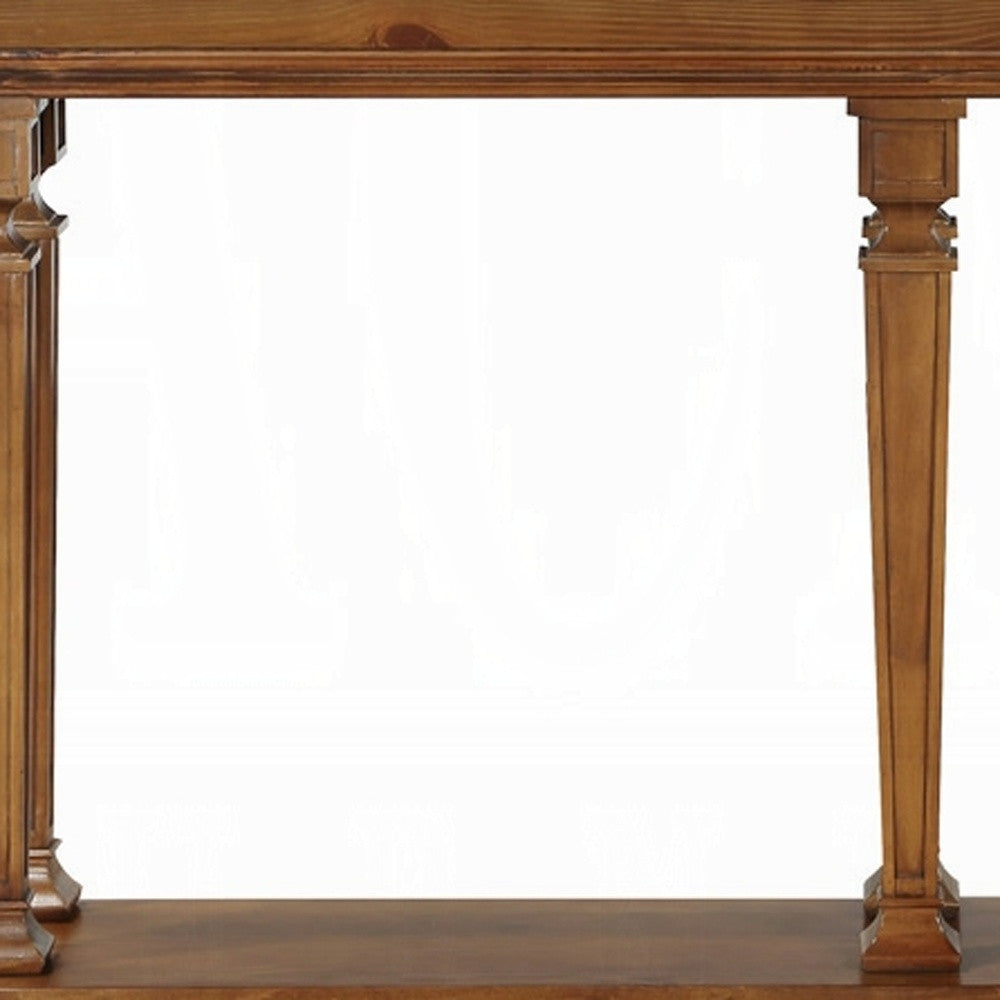 60" Brown Solid Wood Floor Shelf Console Table