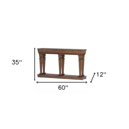 60" Brown Solid Wood Floor Shelf Console Table