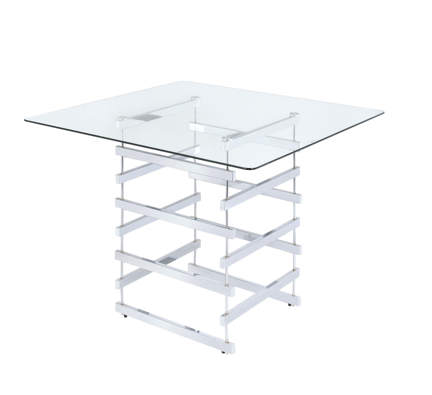 42" Clear and Silver Glass Square Frame Console Table