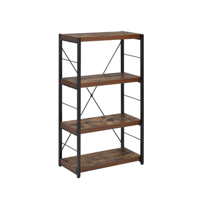 43" Brown and Black Metal and Wood Three Tier Etagere Bookcase