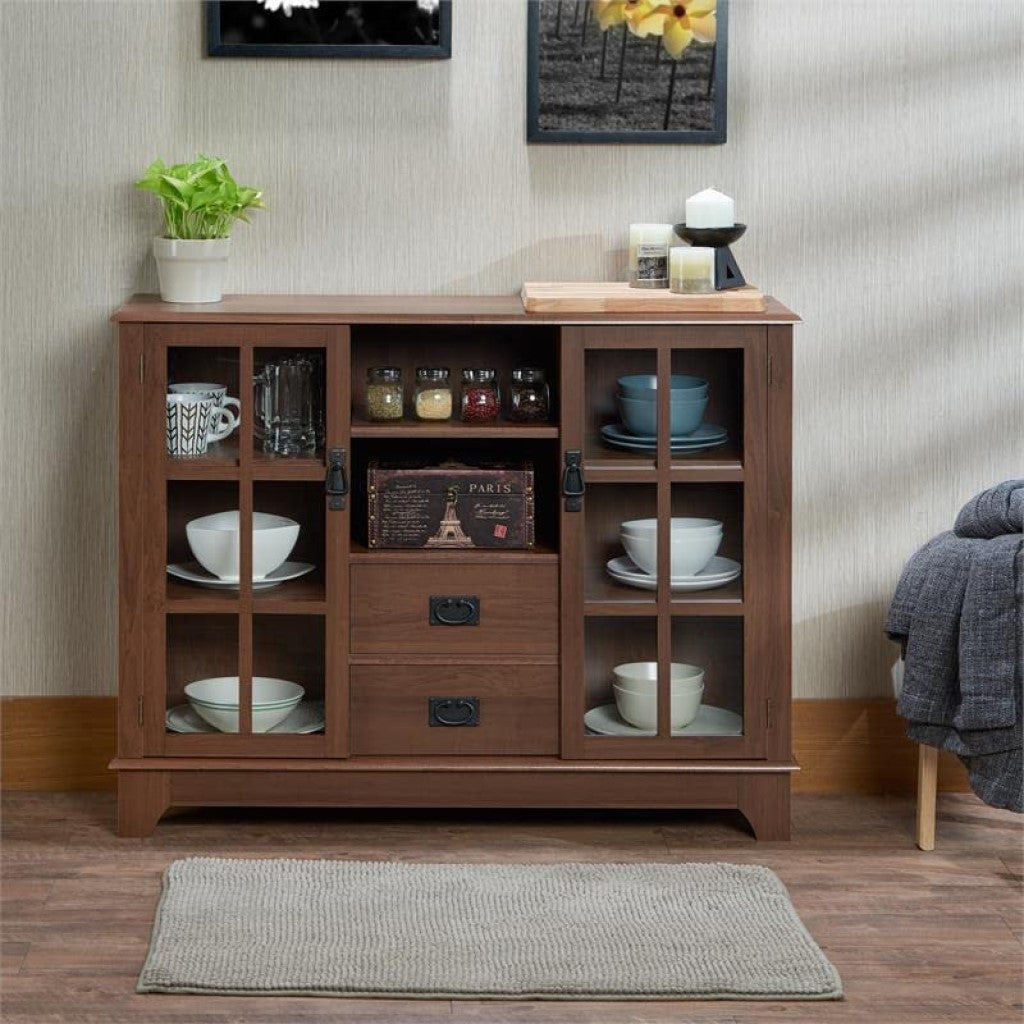 42" Walnut Two Drawer Sideboard with Glass Doors