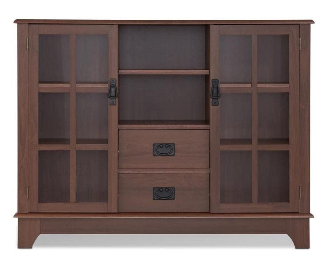 42" Walnut Two Drawer Sideboard with Glass Doors