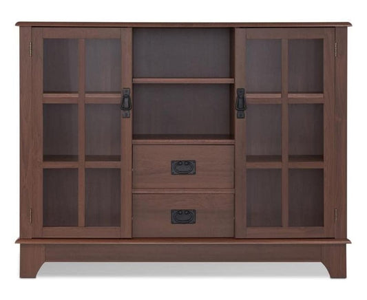 42" Walnut Two Drawer Sideboard with Glass Doors