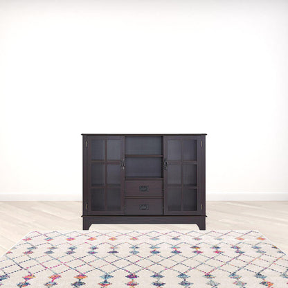 42" Walnut Two Drawer Sideboard with Glass Doors