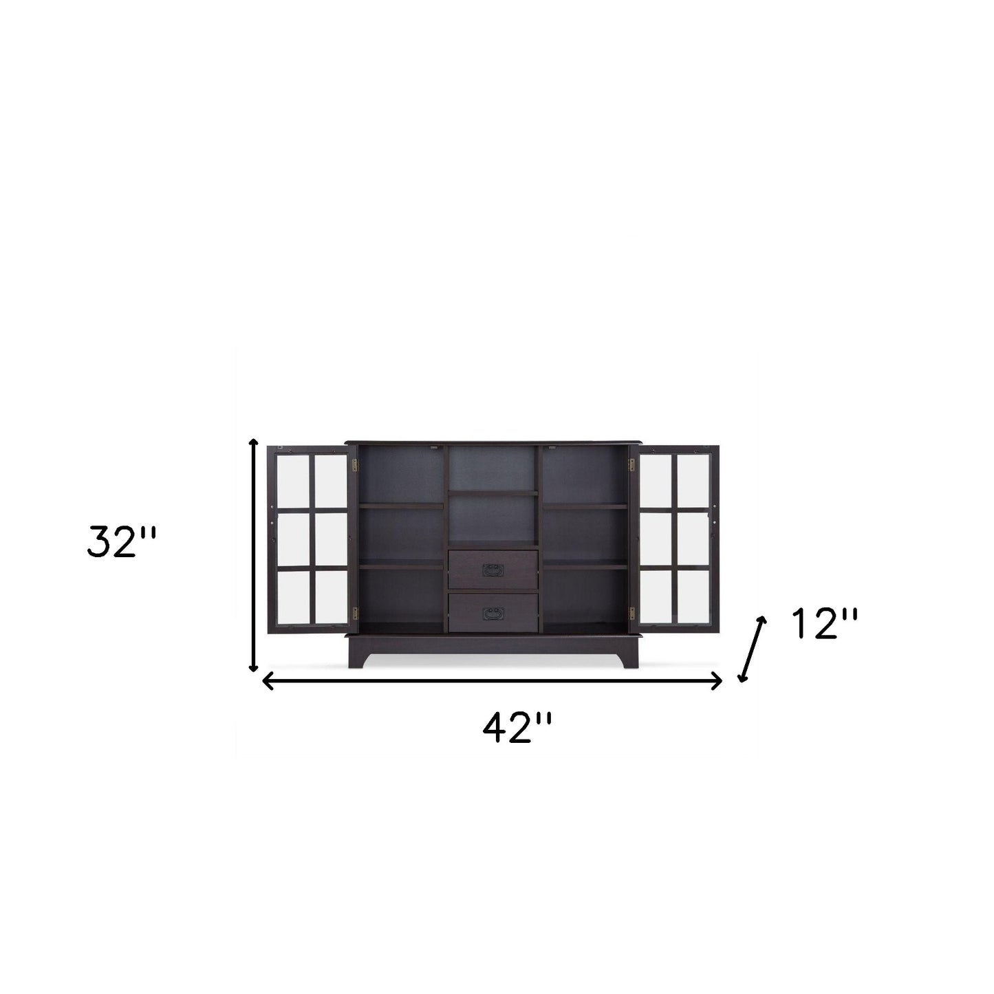 42" Walnut Two Drawer Sideboard with Glass Doors