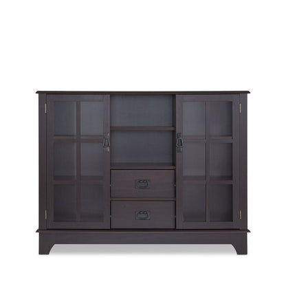 42" Walnut Two Drawer Sideboard with Glass Doors