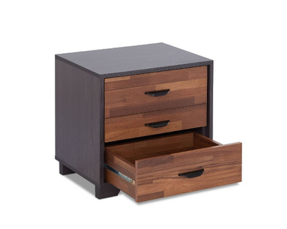 19" Espresso And Walnut Brown Three Drawer Wood Nightstand