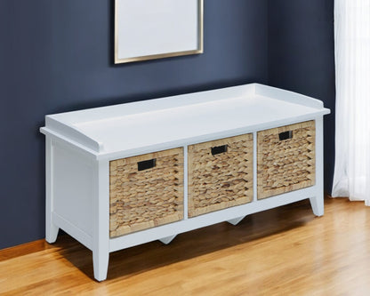 43" Teal Blue Solid Wood Storage Bench with Drawers