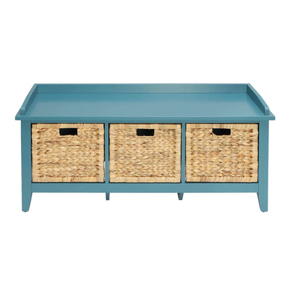 43" Teal Blue Solid Wood Storage Bench with Drawers