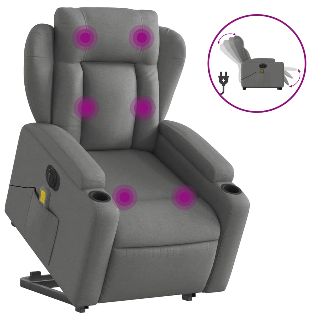 Electric Stand up Massage Recliner Chair Dark Gray Fabric