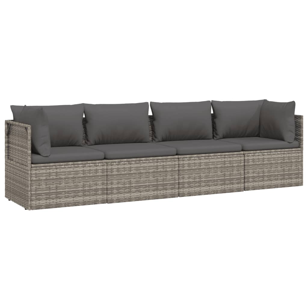 4 Piece Patio Lounge Set with Cushions Gray Poly Rattan