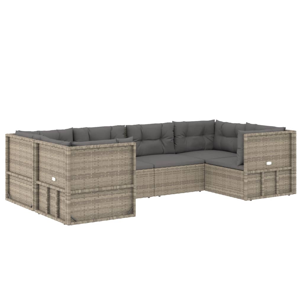 6 Piece Patio Lounge Set with Cushions Gray Poly Rattan