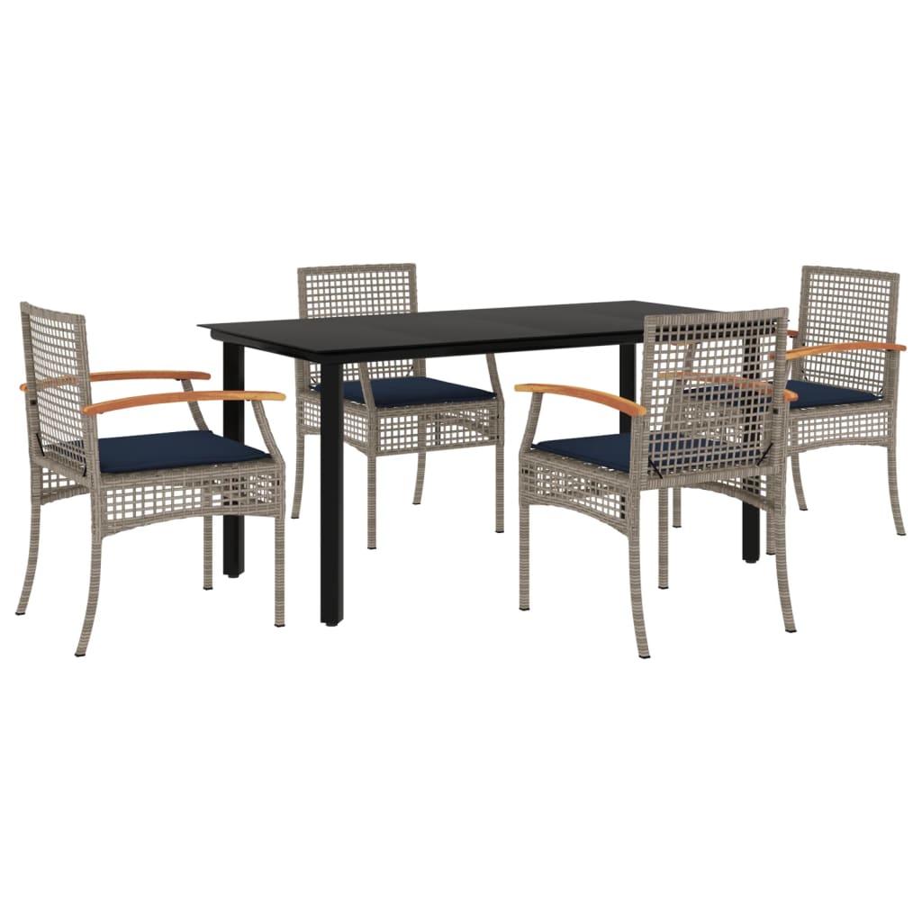 5 Piece Patio Dining Set with Cushions Gray Poly Rattan