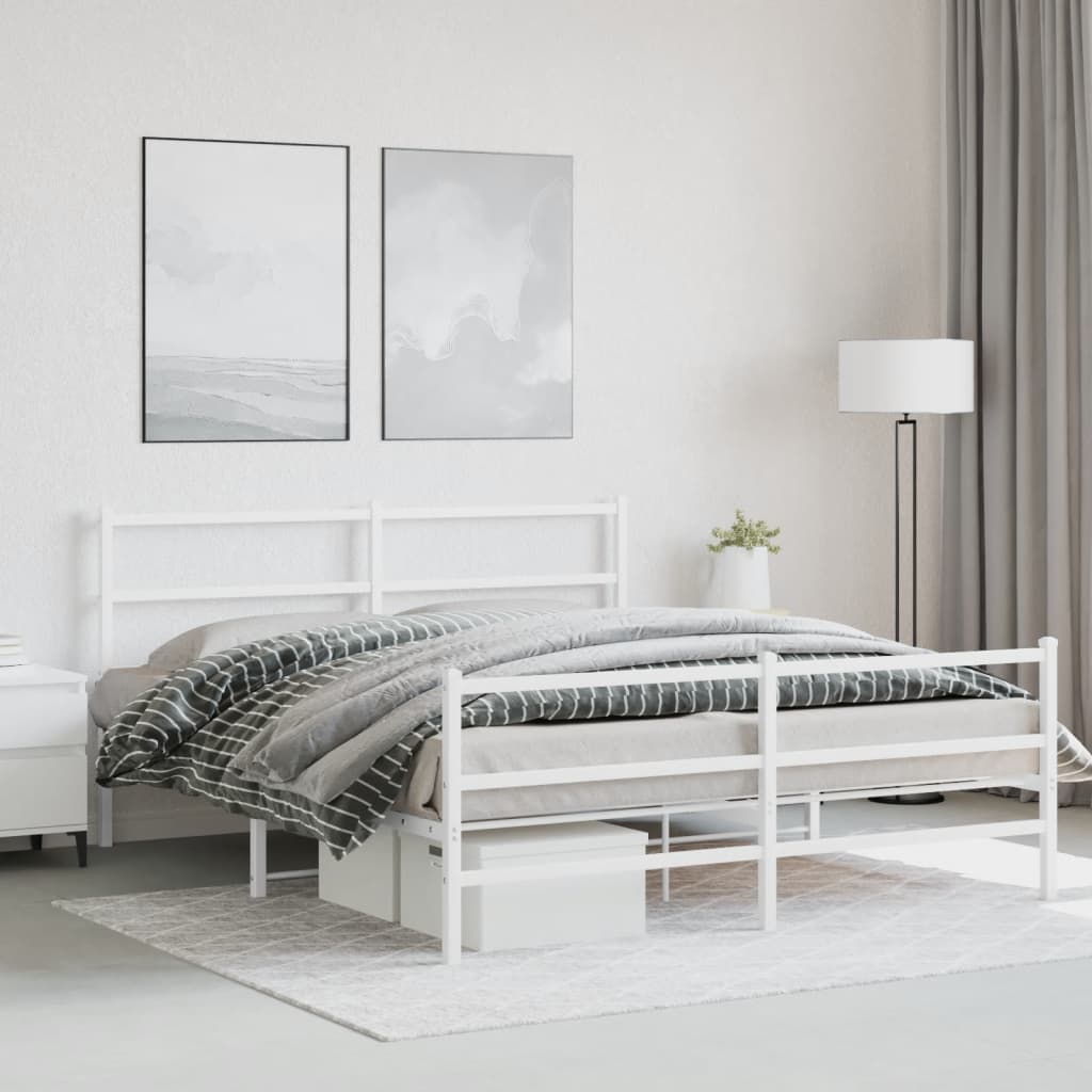 Metal Bed Frame without Mattress with Footboard��White 59.1"x78.7"