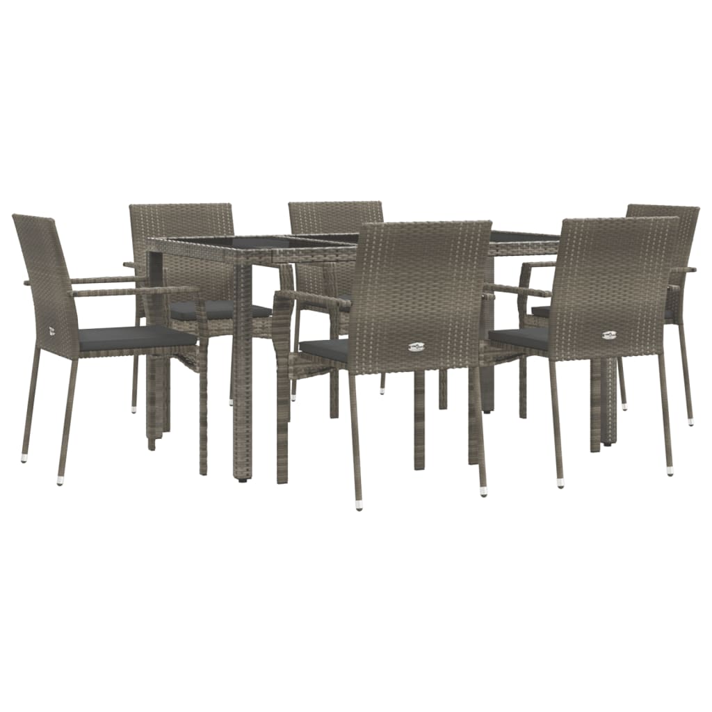 7 Piece Patio Dining Set with Cushions Gray Poly Rattan