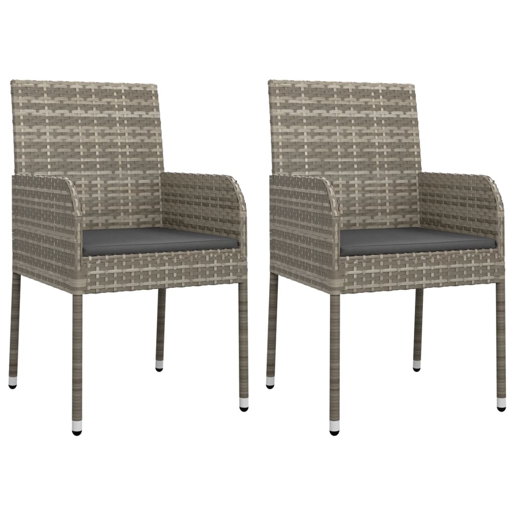 Patio Chairs with Cushions 2 pcs Poly Rattan Gray