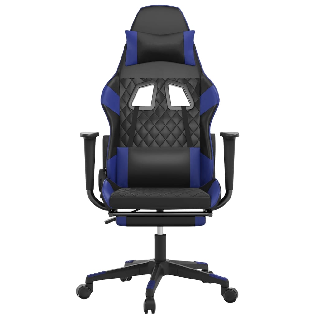 Massage Gaming Chair with Footrest Black&Blue Faux Leather