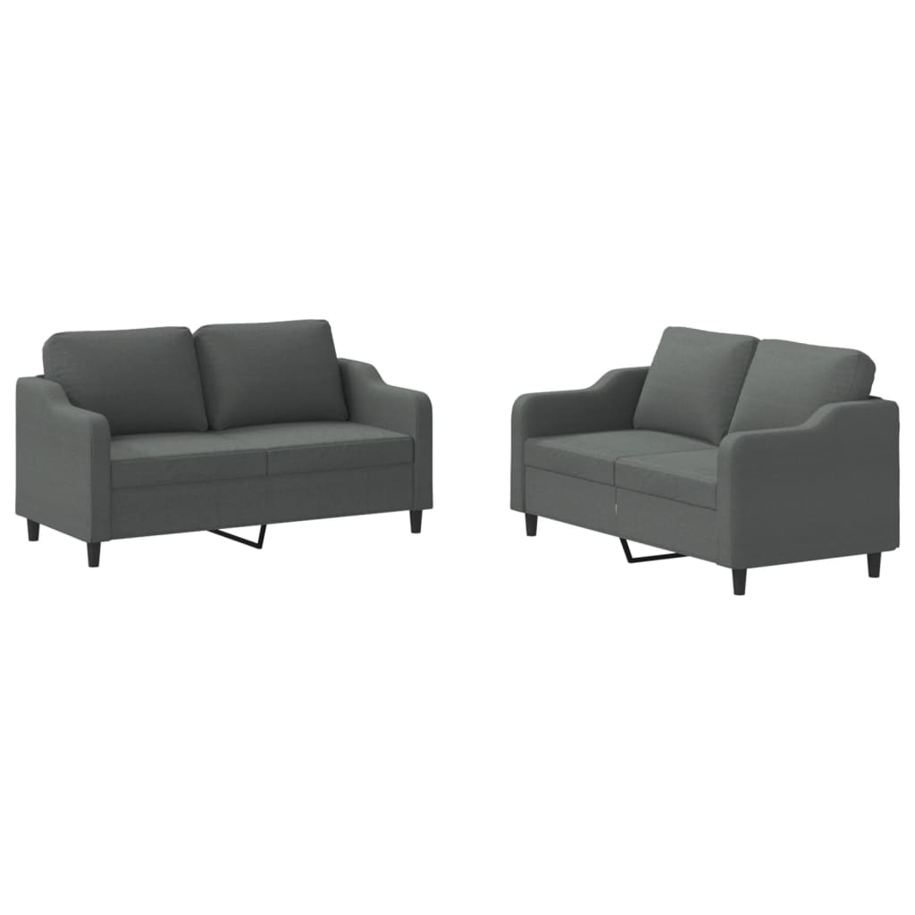 2 Piece Sofa Set with Cushions Dark Gray Fabric