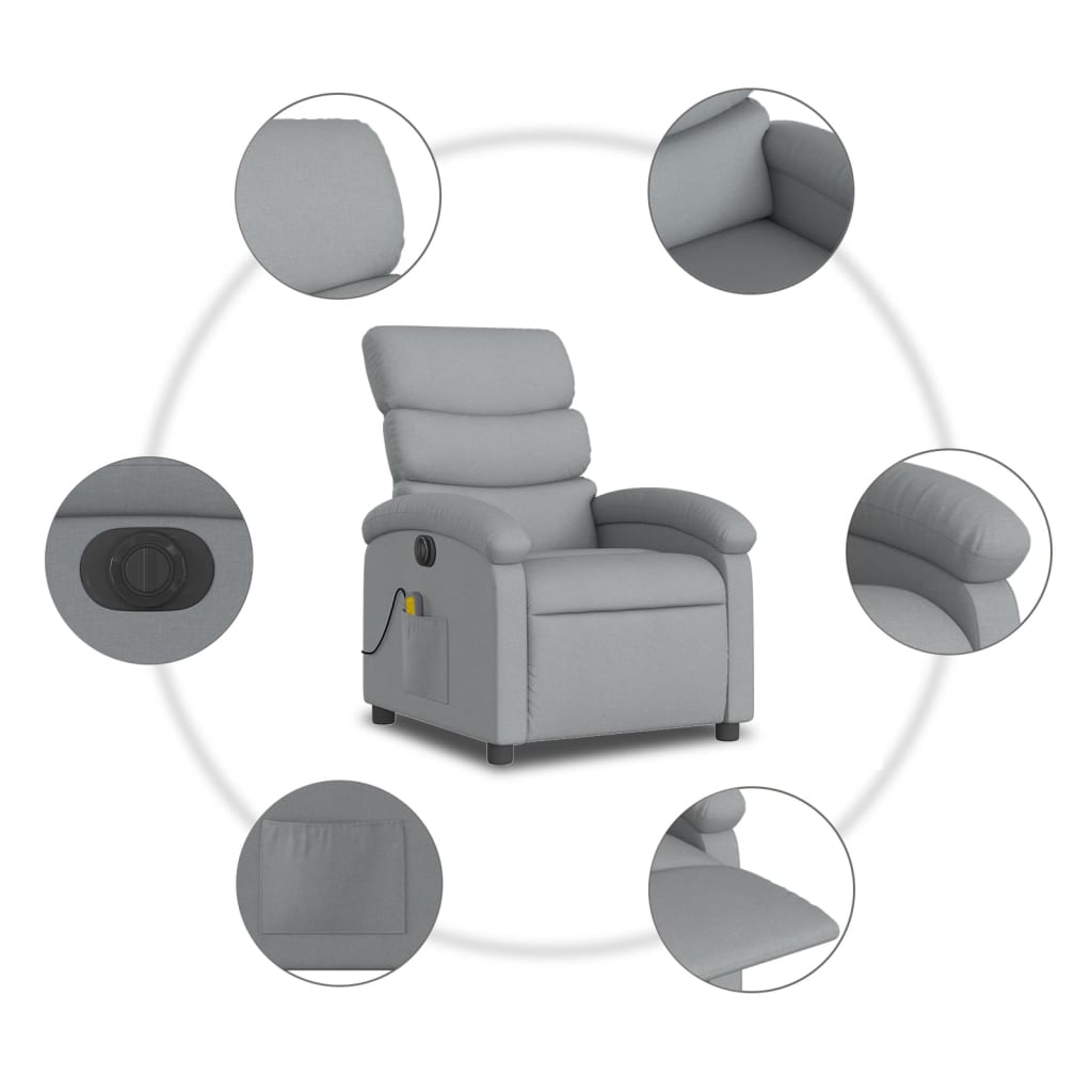 Electric Massage Recliner Chair Light Gray Fabric